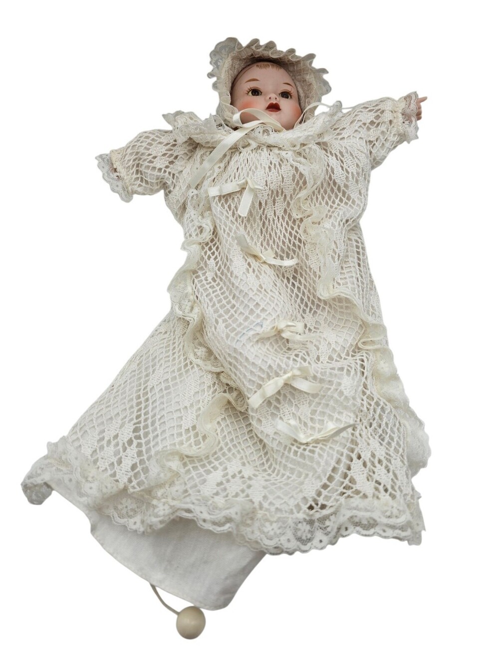 vintage Sankyo Silvestri porcelain musical baby doll from the 1980s